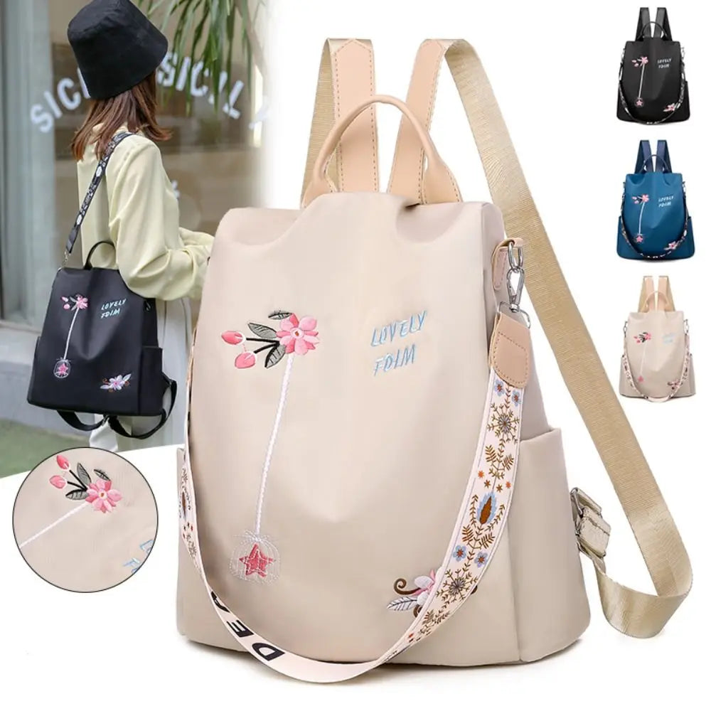 Mochila Feminina Impermeável Moda Saco Bordado Flores