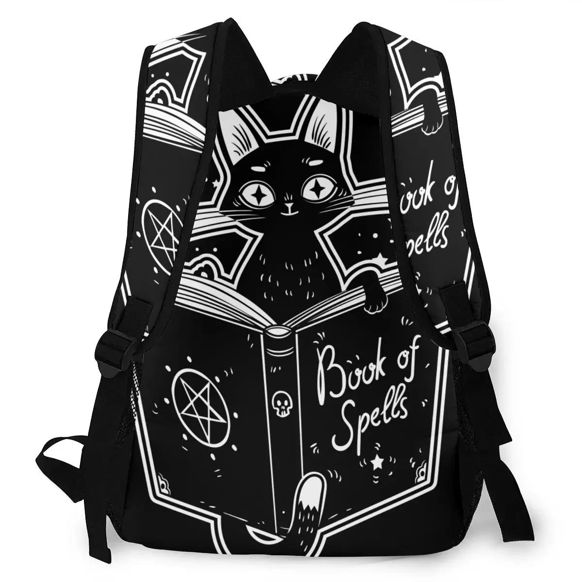 Mochila Escolar Feminina Preta E Branca Estampa Gatinho