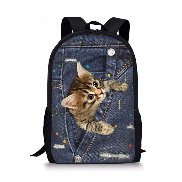 Mochila Multifuncional Estampa Gatinho De Grande Capacidade