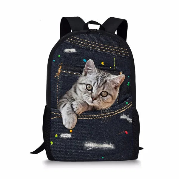 Mochila Multifuncional Estampa Gatinho De Grande Capacidade