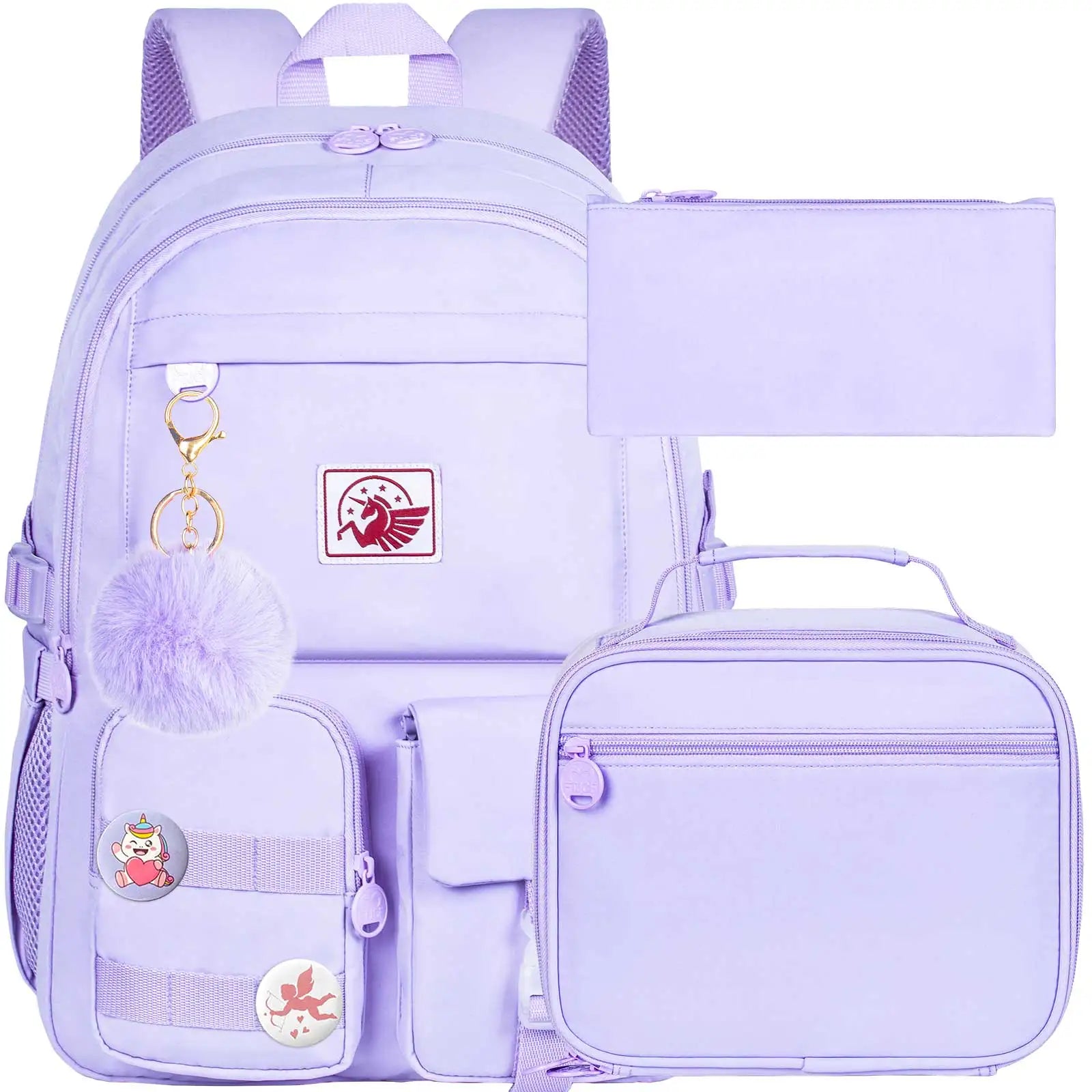 Kit Mochila Escolar Feminina Conjunto Completo Com Chaveiro