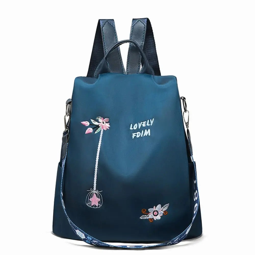 Mochila Feminina Impermeável Moda Saco Bordado Flores