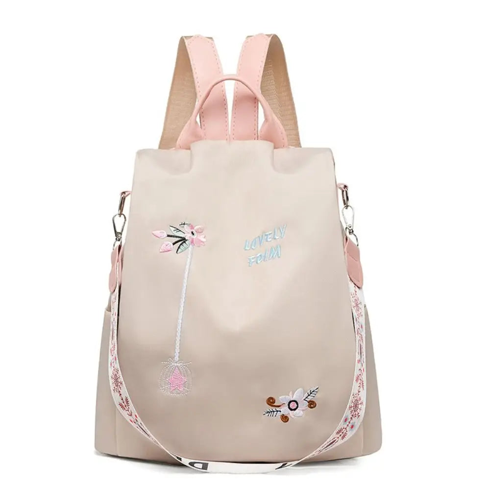 Mochila Feminina Impermeável Moda Saco Bordado Flores