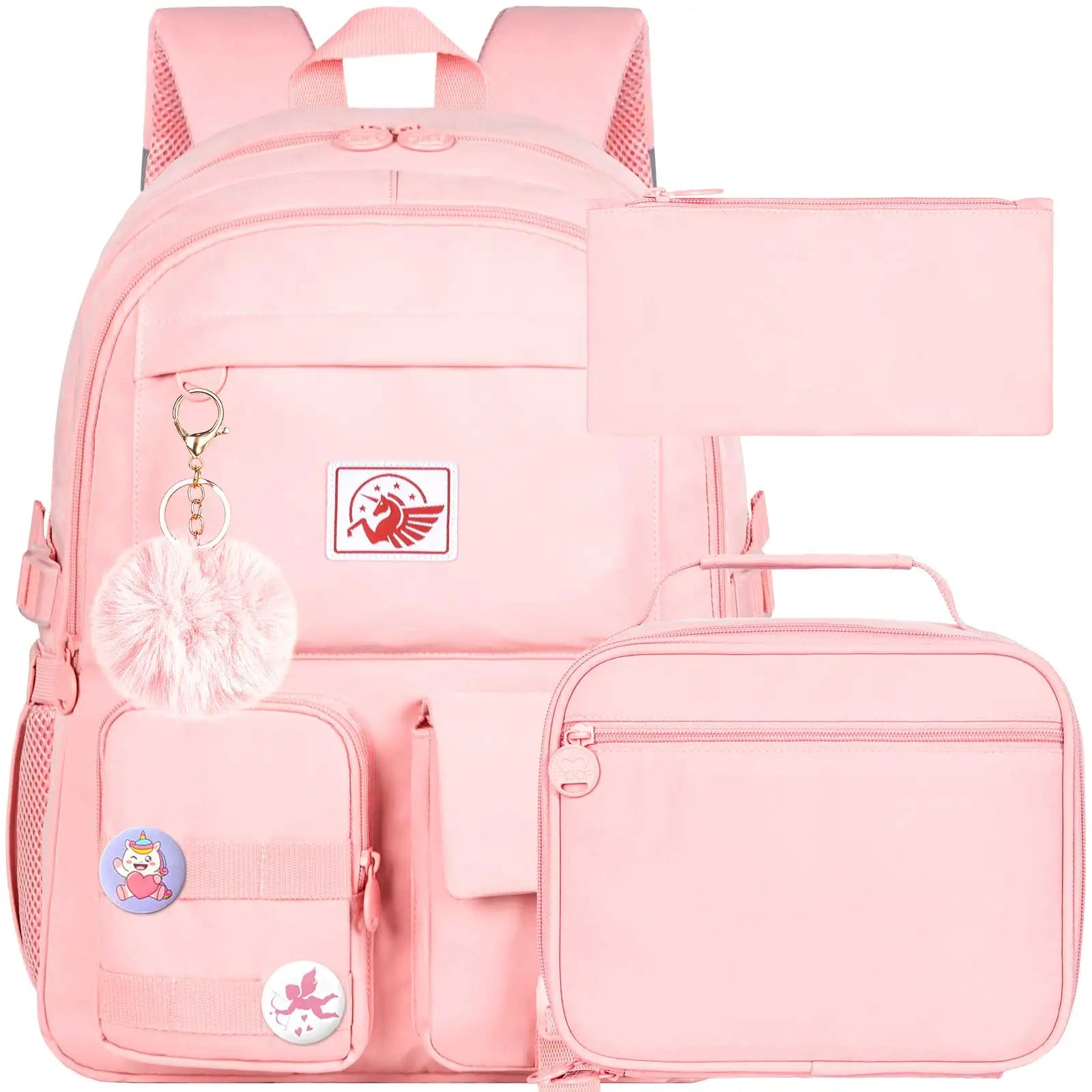 Kit Mochila Escolar Feminina Conjunto Completo Com Chaveiro