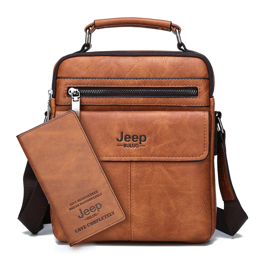 Bolsa Masculina JEEP de Couro Transversal + Carteira JEEP (brinde grátis)