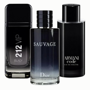 KIT 3 Perfumes Masculinos - 212 Vip Black e Armani Code e Sauvage Dior 100 ml cada - LZ56