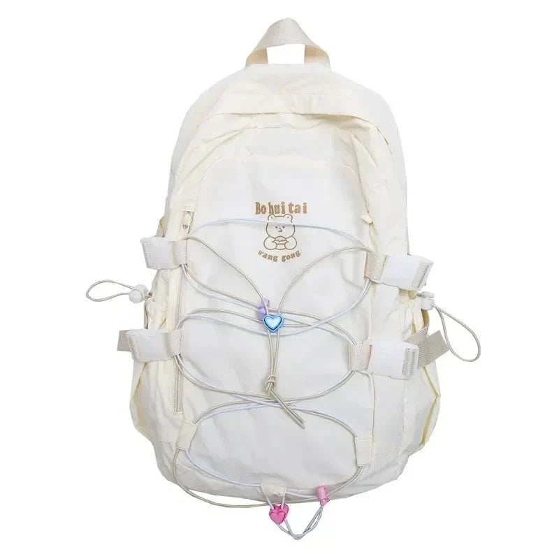 Mochila Casual Feminina em Nylon com Detalhe de Ursinho